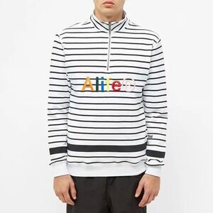 Alife Half Zip Pullover Mens XL White Black Striped Embroidered Logo Sweatshirt‎